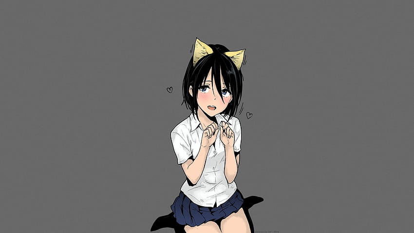 NaPaTa, Short hair, Blue eyes, Schoolgirl, Black hair, Short skirt, anime cat girl black hair HD wallpaper