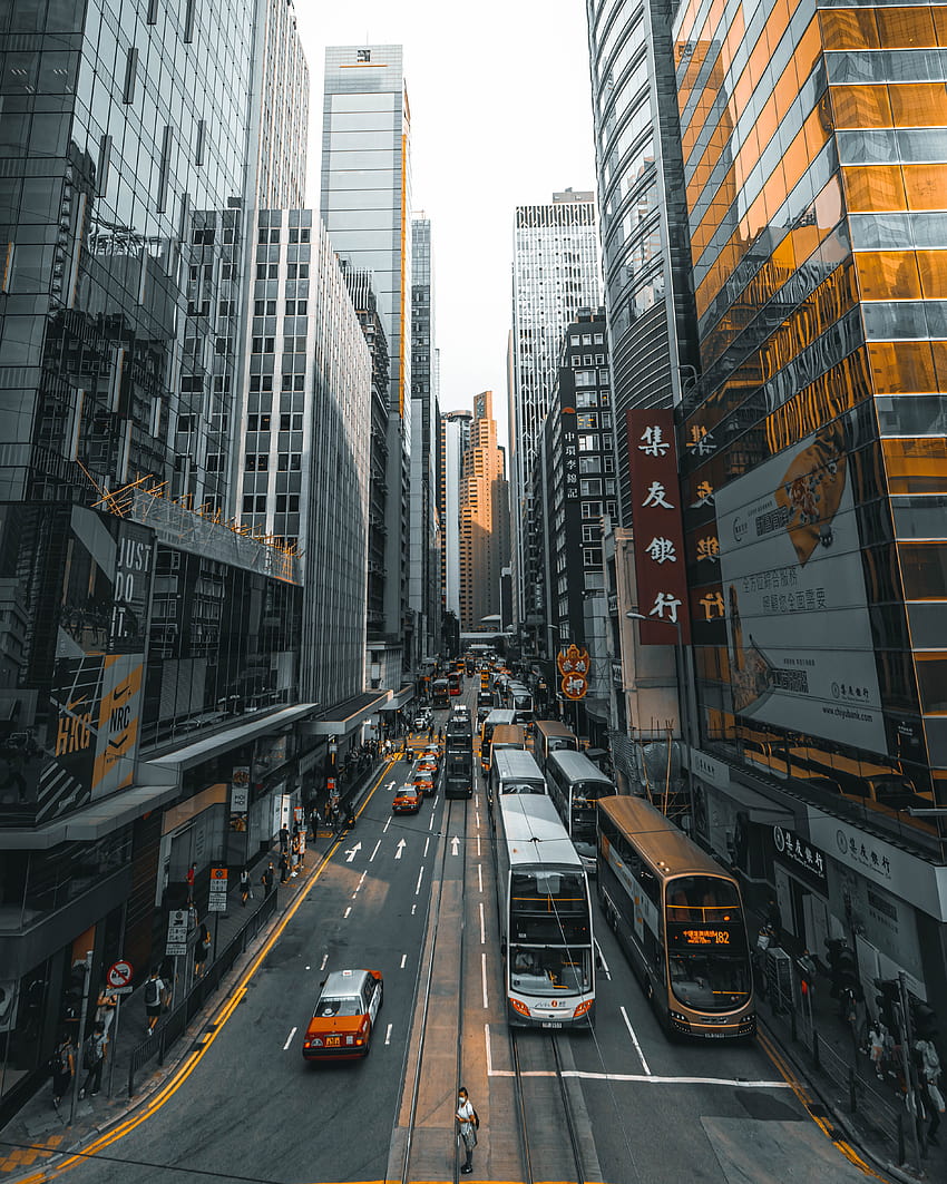 Hong Kong, Gedung Pencakar Langit, Metropolis, Perkotaan, Jalan, Trem, jalan perkotaan wallpaper ponsel HD