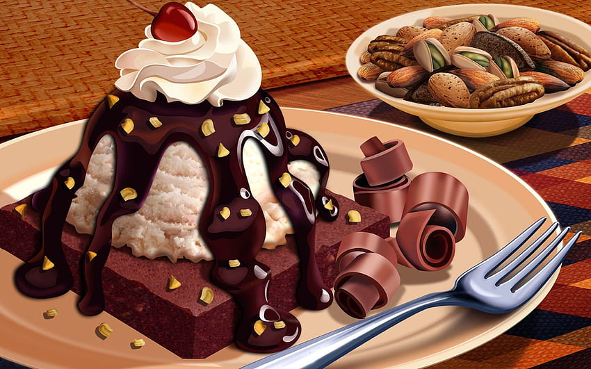 Ilustrasi Makanan PSD 3194 pencuci mulut cokelat dan sarapan sereal, pecinta kuliner anime Wallpaper HD