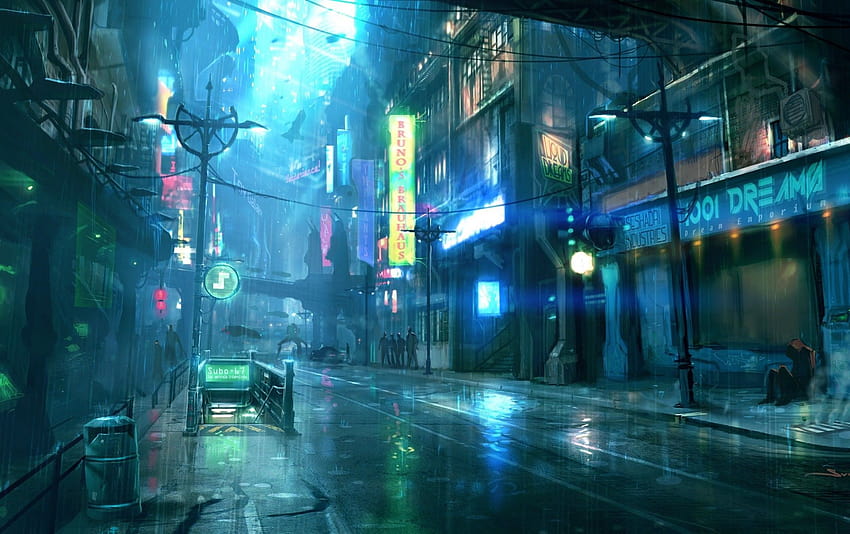 Futuristic Street, anime futuristic city neon HD wallpaper