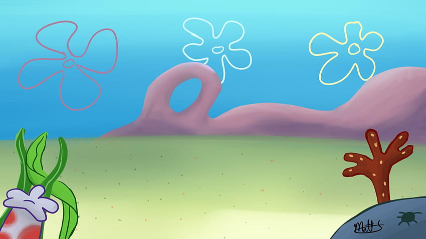 พื้นหลังท้องฟ้าดอกไม้ Spongebob ·① วอลล์เปเปอร์ HD
