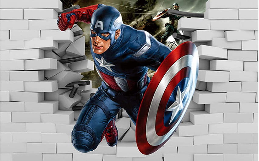 3d Captain America Avengers Cool Foto Chłopcy Wystrój pokoju dziecięcego Klub Sypialnia Tv Tła , Naklejki ścienne i foto Tapeta HD