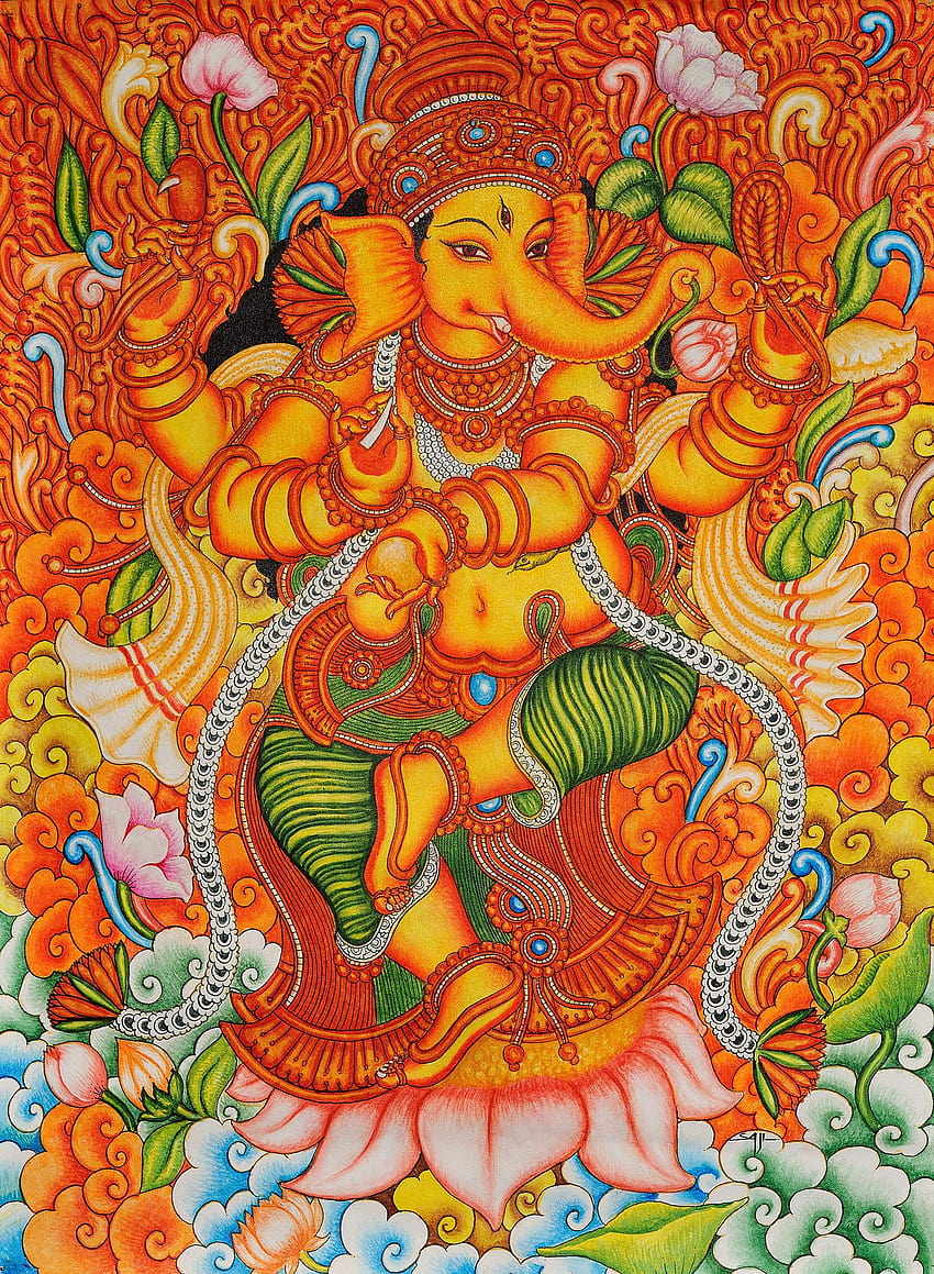 Pintura mural de Kerala, pintura mural, pinturas tradicionais indianas, obras de arte de kerala Papel de parede de celular HD