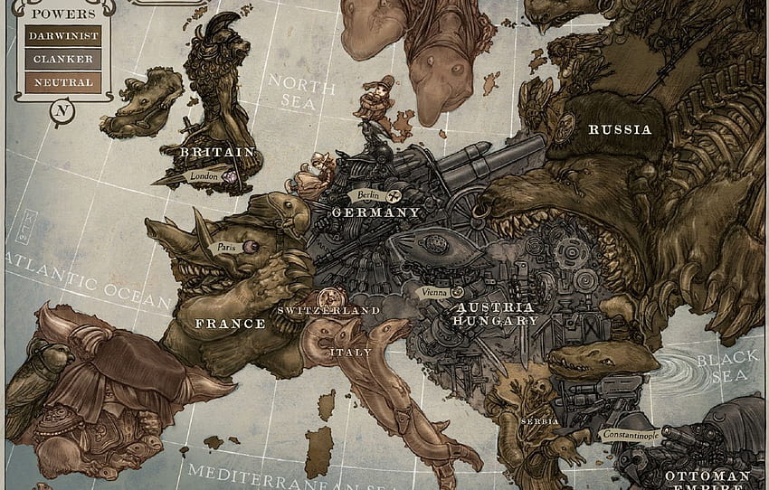 fantasy, art, Europe, steampunk, map, artwork, fantasy art, , section разное, fantasy map HD wallpaper