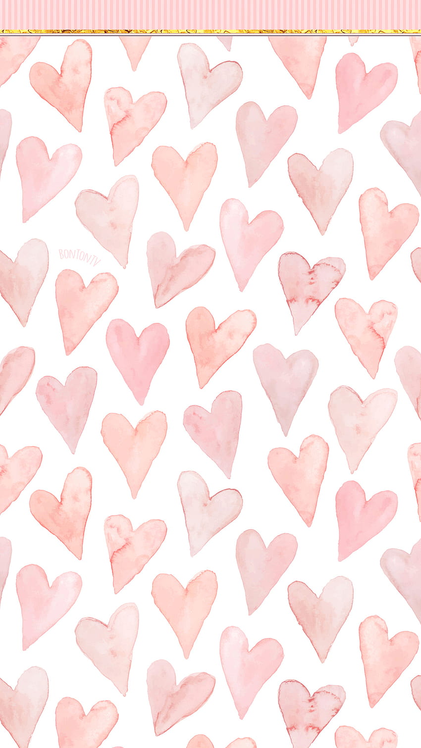 Phone Cute Pink Hearts with golden details, aesthetic valentines day HD ...