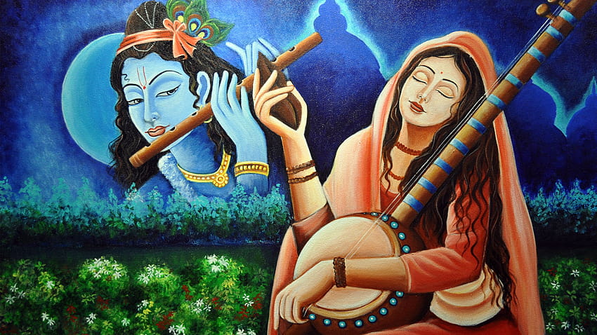 Meera Bai With Krishna Paintings, krishna meera HD wallpaper
