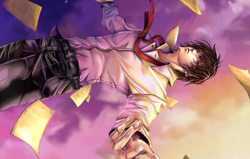 the sky, drop, art, leaves, guy, Death Note, Light Yagami , section сёнэн, light yagami pc HD wallpaper