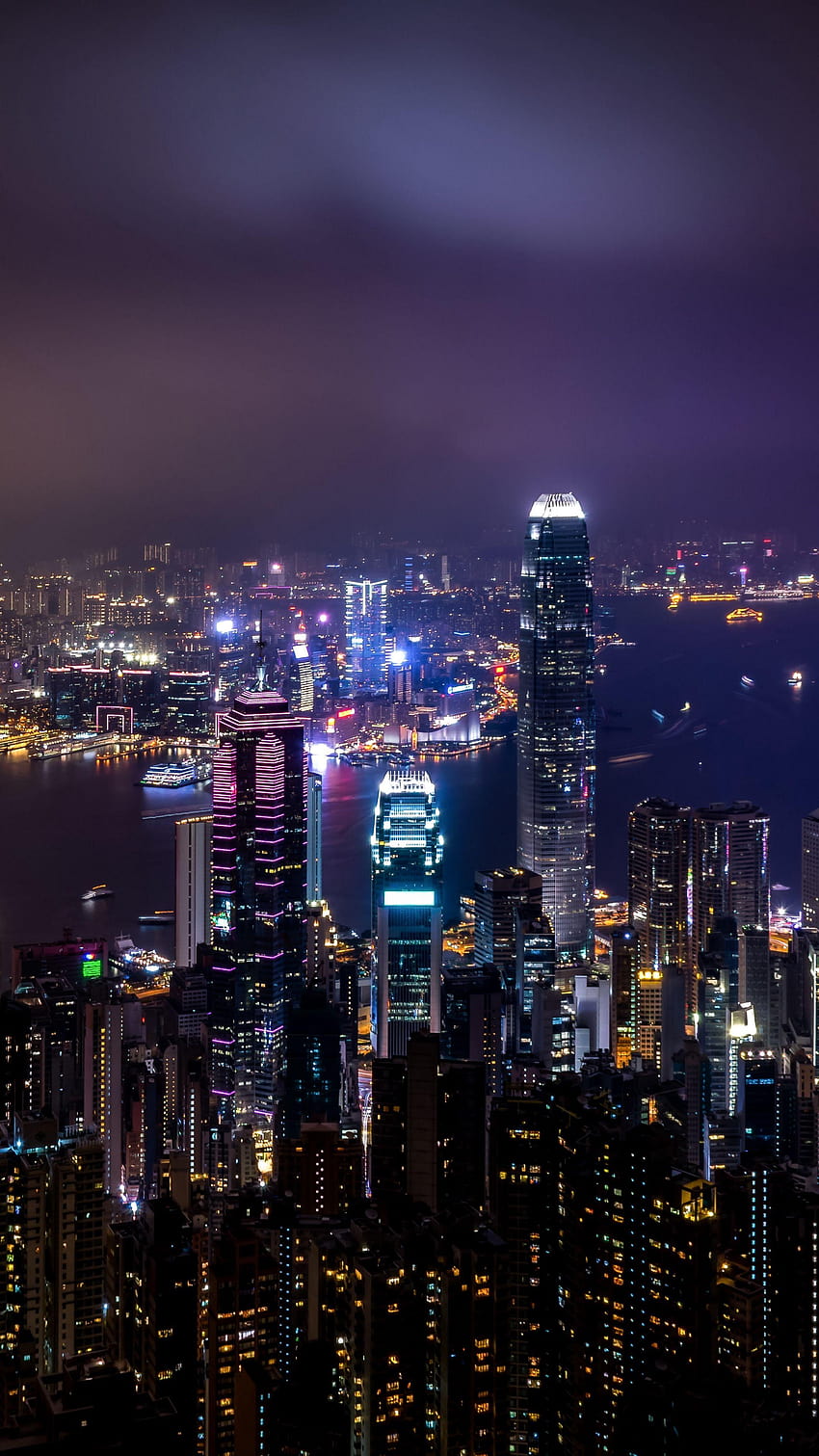 สถานที่ ฮ่องกง, จีน, ตึกระฟ้า, เมืองกลางคืน, เมือง, เมืองกลางคืน android วอลล์เปเปอร์โทรศัพท์ HD