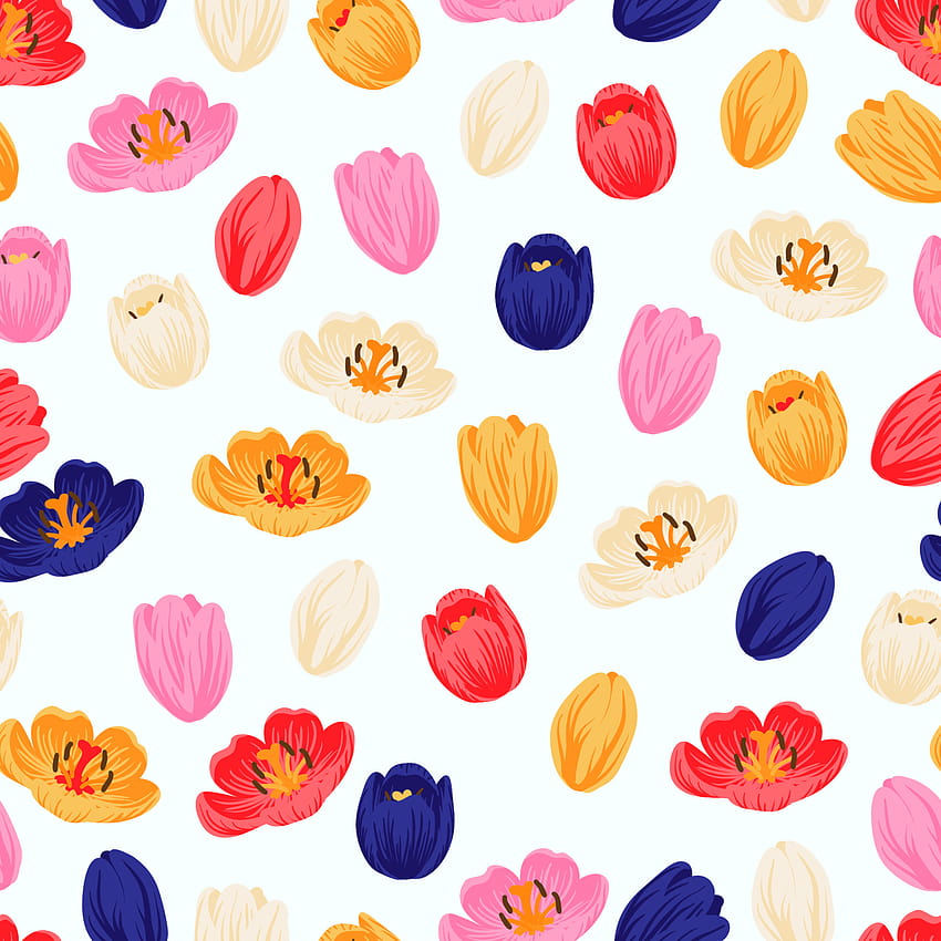 Seamless floral pattern red, yellow, purple, pink tulips and green leaves. Spring flowers backgrounds for wrapping, textile, scrapbook, Easter, Happy Mothers, Womens Day. Flat cartoon design 4806552 Vector Art at Vecteezy, pink and yellow spring HD phone wallpaper