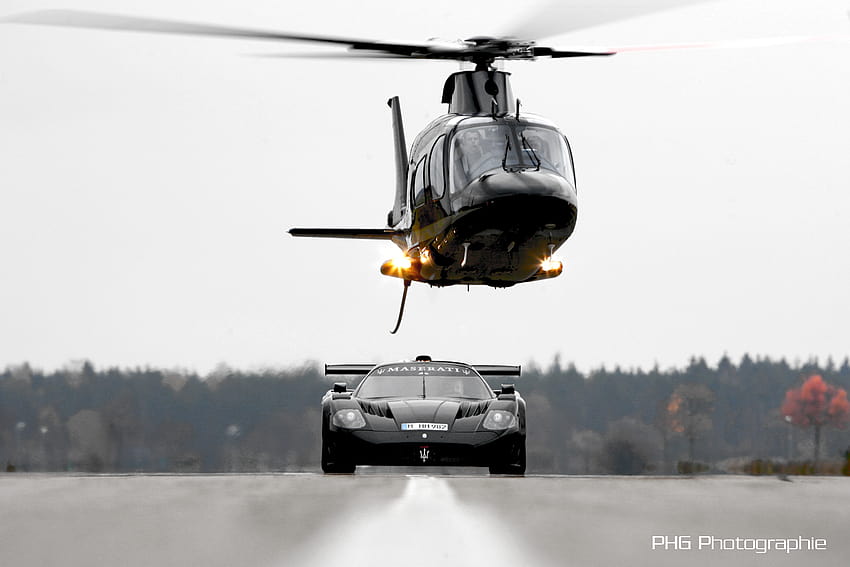 : hop, sport, vehicle, aircraft, grapher, Maserati, great, action, nice, motor, aviation, Corsa, auto, fast, awesome, stunning, graphie, mc12, cs3, atmosphere of earth, helicopter rotor, rotorcraft, military helicopter, und HD wallpaper