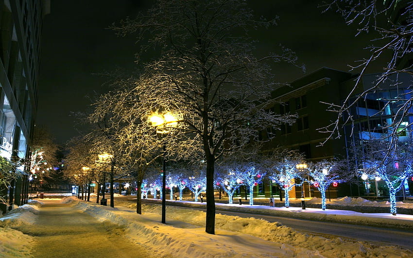 christmas, new year, city, night, street, snow, winter » World » GoodWP, winter city scene HD wallpaper