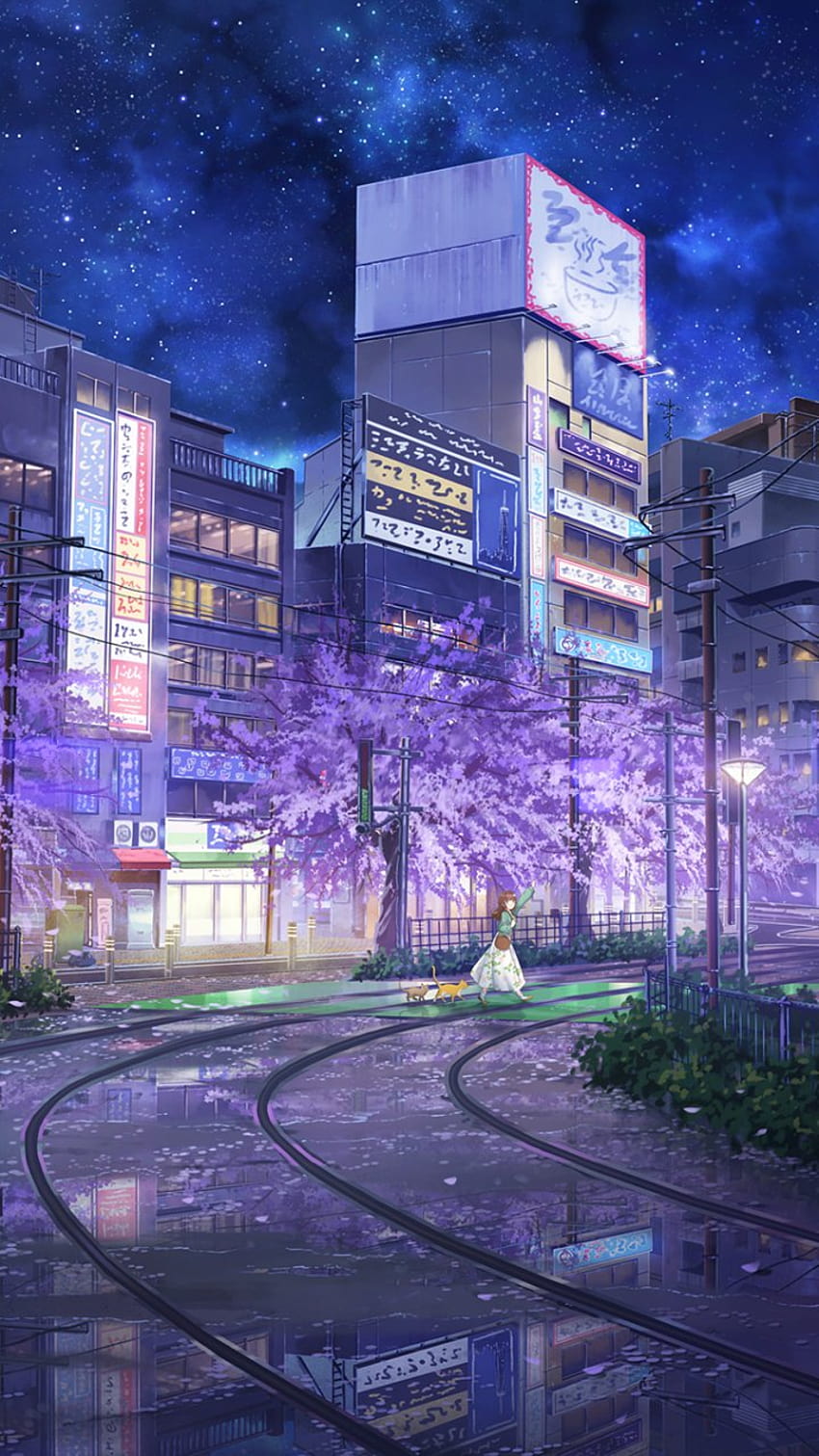 ville d'anime violette Fond d'écran de téléphone HD