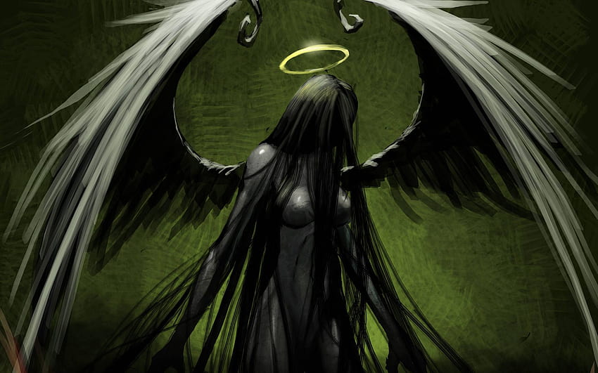 Angel Green Drawing Halo Wings gothic ... up, angel halo HD wallpaper