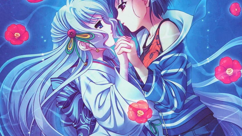 アニメ 2 美しいアニメ、アニメ 2 女の子の親友のキス 高画質の壁紙