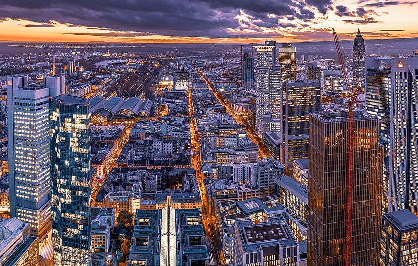 building, home, Germany, panorama, night city, skyscrapers, Germany, Frankfurt am main, Frankfurt am Main , section город, germany city HD wallpaper