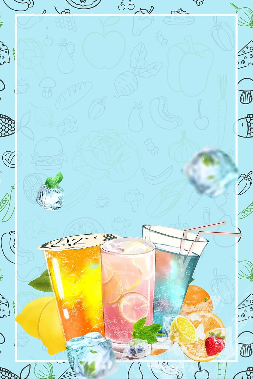 Material de fundo de cartaz de bebida gelada de verão azul fresco, fresco, chá gelado de verão Papel de parede de celular HD
