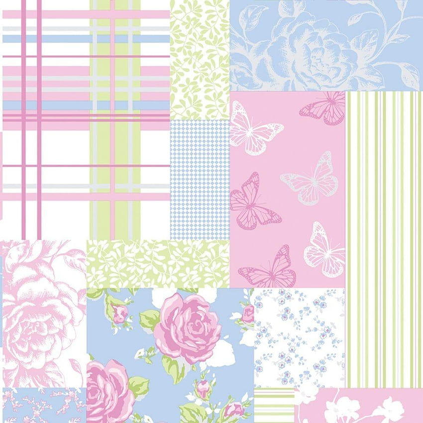 Coloroll Pollyanna Patchwork Floral Green, Blue, Pink, pink and green HD phone wallpaper
