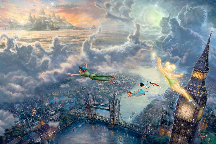 Peter Pan volant sur un chien, Peter Pan Neverland Fond d'écran HD