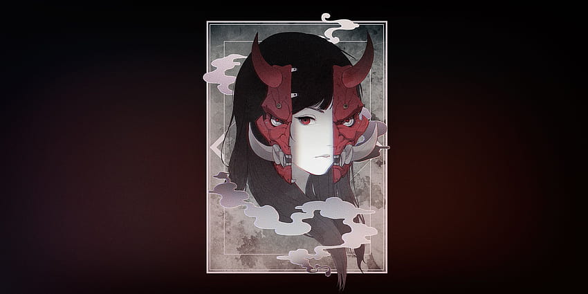 Cyberpunk Face Red Eyes Anime Anime Girls Horns Oni Mask Long Hair, oni girl HD wallpaper