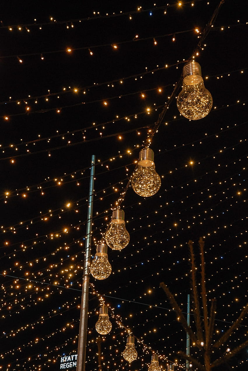 string lights on tree during night time – Kyiv, christmas lamps HD phone wallpaper