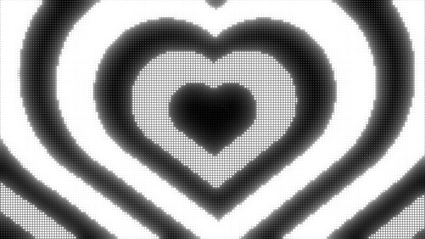 Fundos de coração de luzes de LED neon em preto e branco, estética de coração negro papel de parede HD