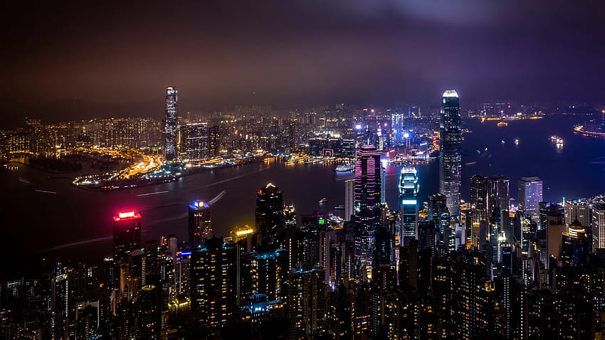 3840x2160 hong kong, china, skyscrapers, night HD wallpaper