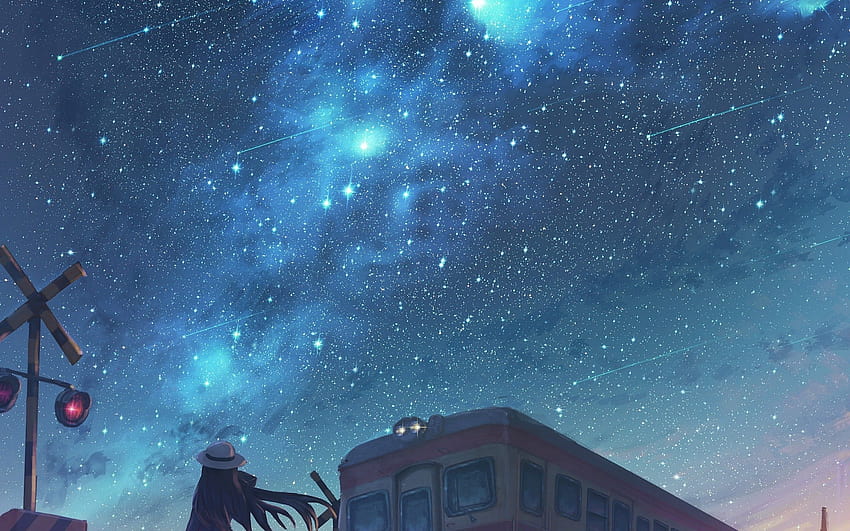 2560x1600 Anime Starry Sky, Railroad Car, Mood, Anime, anime girl night sky 高画質の壁紙