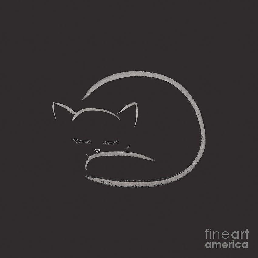 Cute Snuggled Sleeping Cat Art Design On Black Backgrounds graph, cute design black background HD phone wallpaper