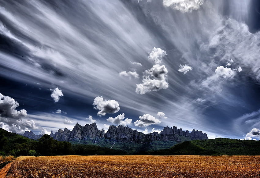 landscape of mountain under cloudy sky during daytime, montserrat, montserrat HD wallpaper
