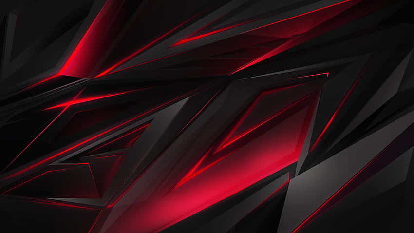 Polígono abstrato vermelho preto 3D, polígono escuro papel de parede HD