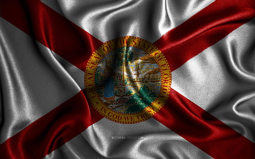 フロリダの旗, シルクの波状の旗, アメリカの州, アメリカ, フロリダの旗, ファブリックの旗, 3D アート, フロリダ, アメリカ合衆国, フロリダの 3D 旗, 米国の州の解像度 高画質の壁紙