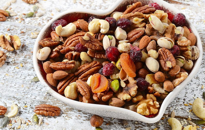 heart, nuts, raisins, dried fruits for, dry seeds HD wallpaper