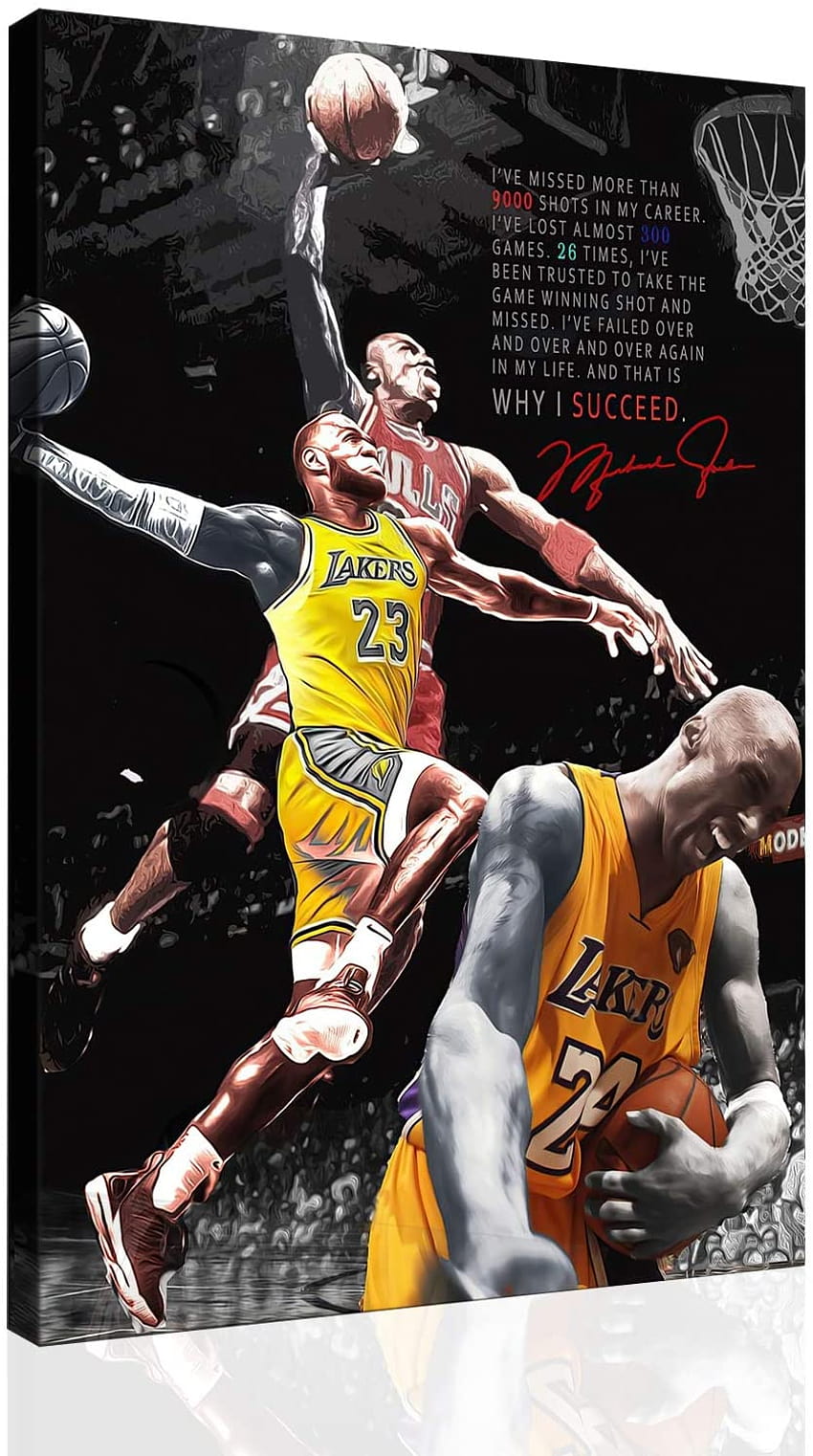 SANTA RONA Basketball Kobe Bryant And Lebron James And MJ Dunk Canvas ...