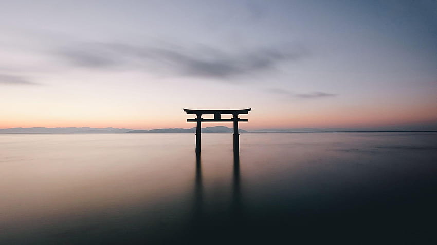 : océano, tarde, anochecer, puesta de sol, tradicional, japonés, espíritu fondo de pantalla