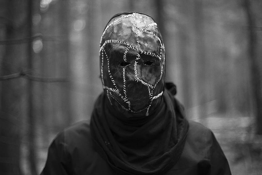 : forest, Moscow, winter, mask, alone, death, sad, zing, tree, graph, darkness, black and white, monochrome graphy, pashavalera 5616x3744, sad mask HD wallpaper