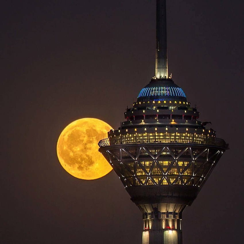 Milad tower anf full moon . Location ...pinterest HD phone wallpaper