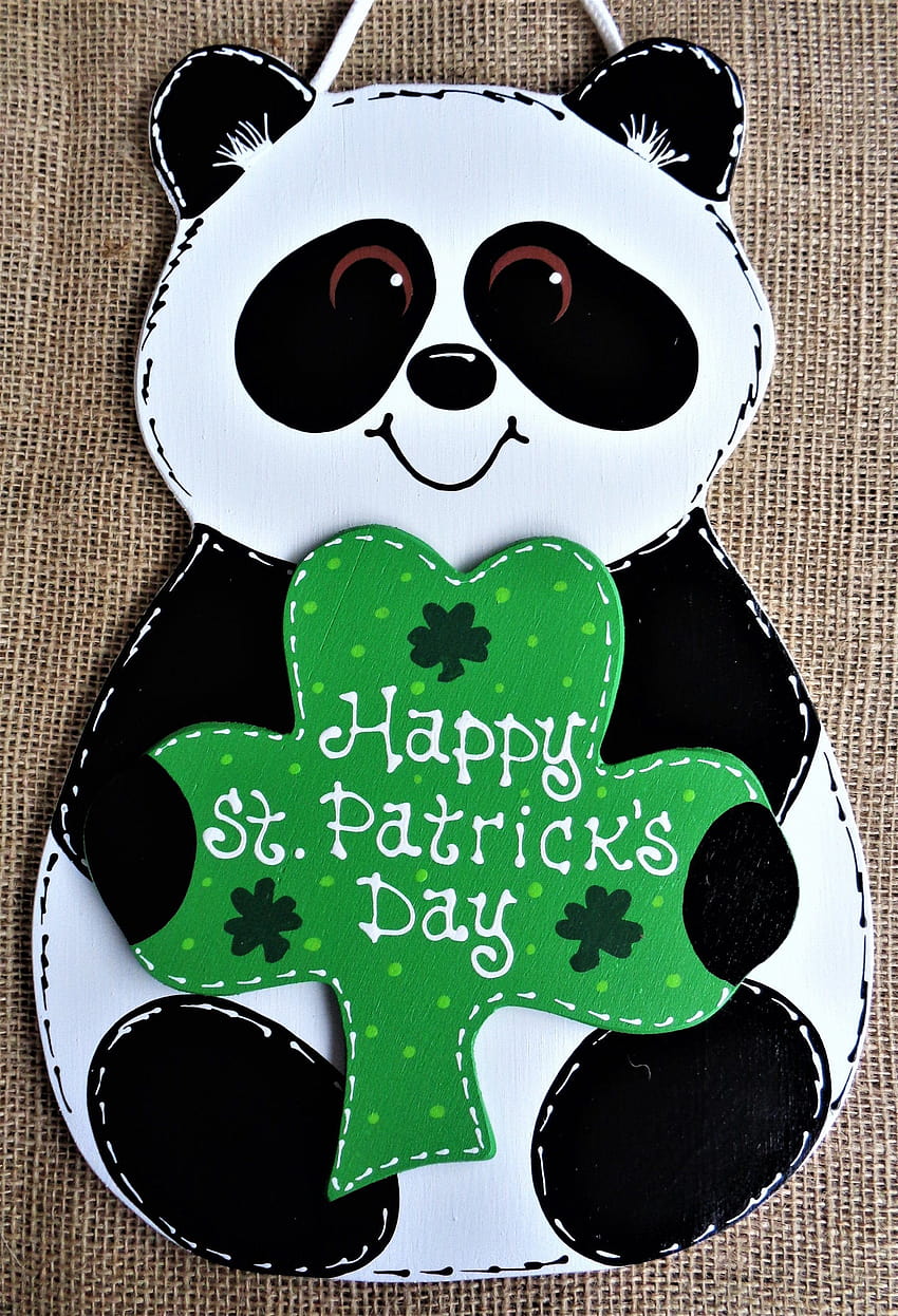 Happy ST. PATRICK'S DAY Panda Bear Sign Wall Door Hanger, leprechaun doors HD phone wallpaper