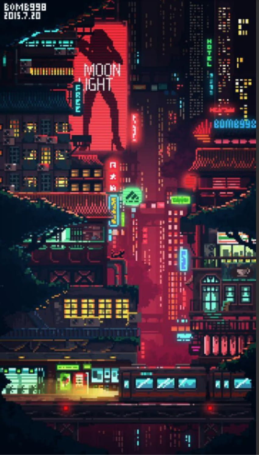 Cyberpunk Pixel Art โทรศัพท์พิกเซลอาร์ต วอลล์เปเปอร์โทรศัพท์ HD