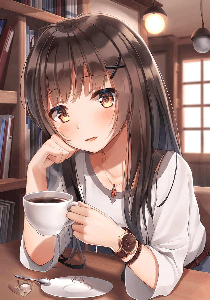 Pin di anime girls, drinking coffee anime couple wallpaper ponsel HD