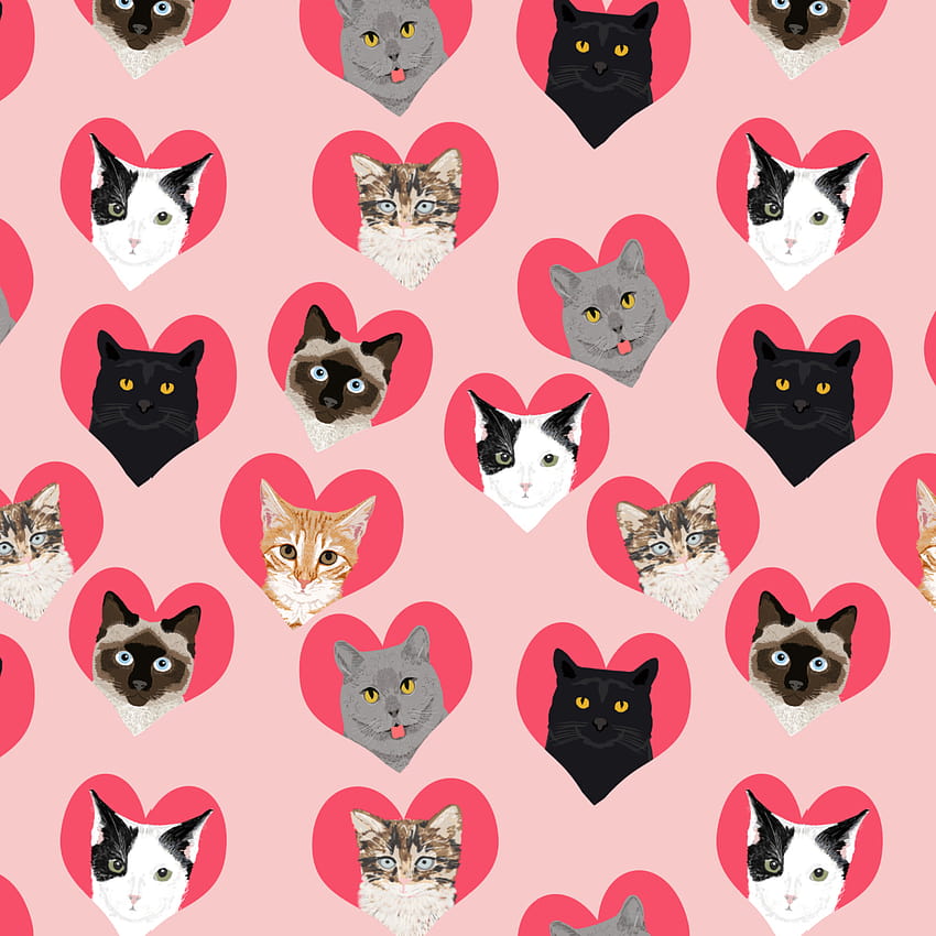 Cute cat hearts love valentines day gift for cat lady unique kitten funny illustration Leggings by PetFriendly, cats valentines day HD phone wallpaper