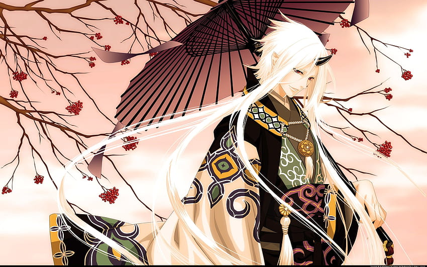 Personaje de anime masculino de pelo blanco con fan art de paraguas, fanarts de anime fondo de pantalla
