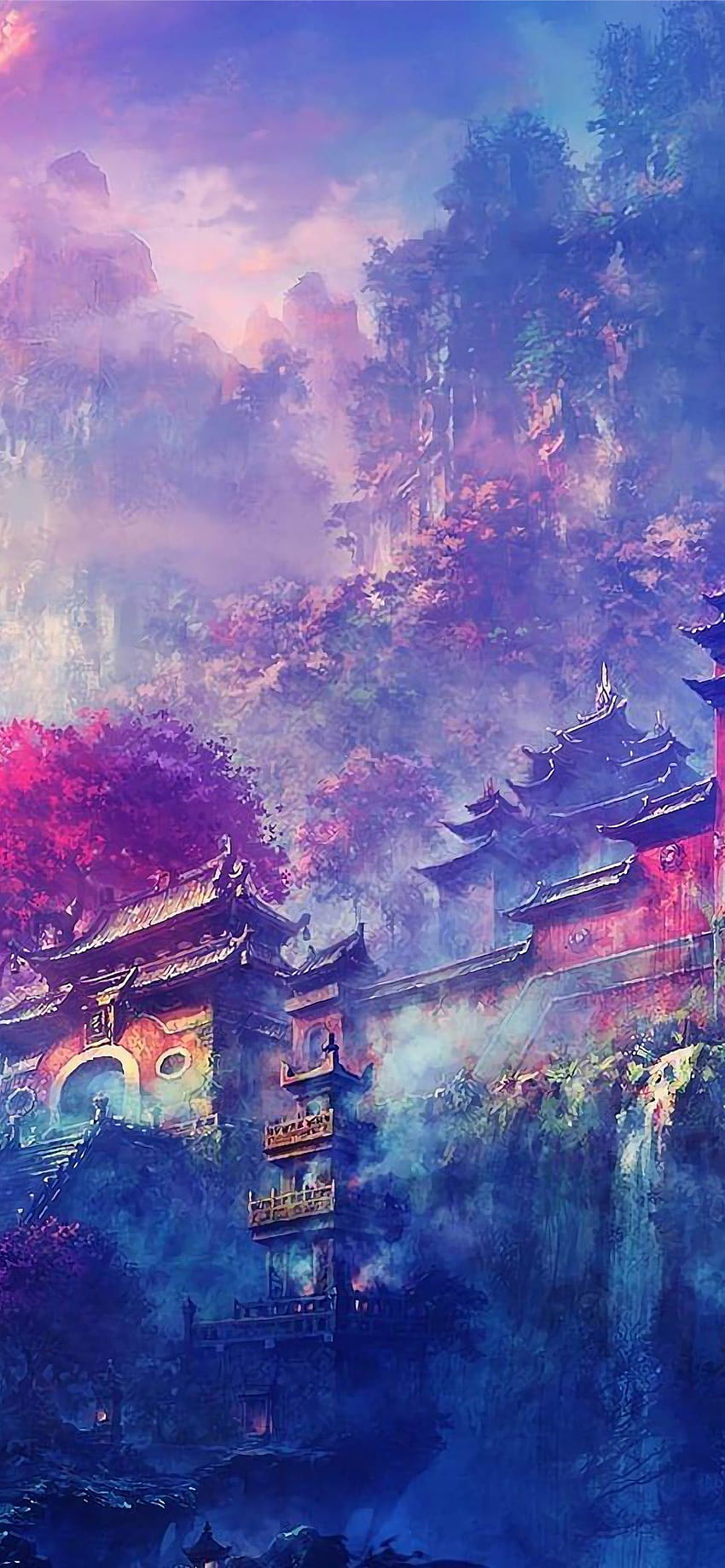 Buddha Oriental Castle Scenery Anime iPhone, anime iphone 11 pro max HD phone wallpaper