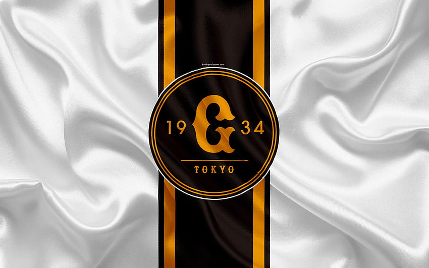 Yomiuri Giants, Japanese baseball team, logo, silk texture, NPB, white flag, Tokyo, Japan, baseball, Nippon Professional Baseball with resolution 3840x2400. High Quality HD wallpaper