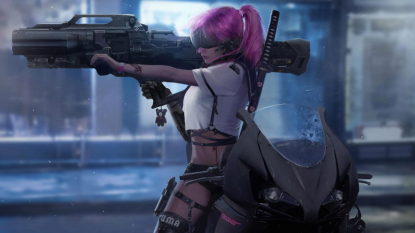 Cyberpunk Girl With Rocket Launcher, Artist HD wallpaper