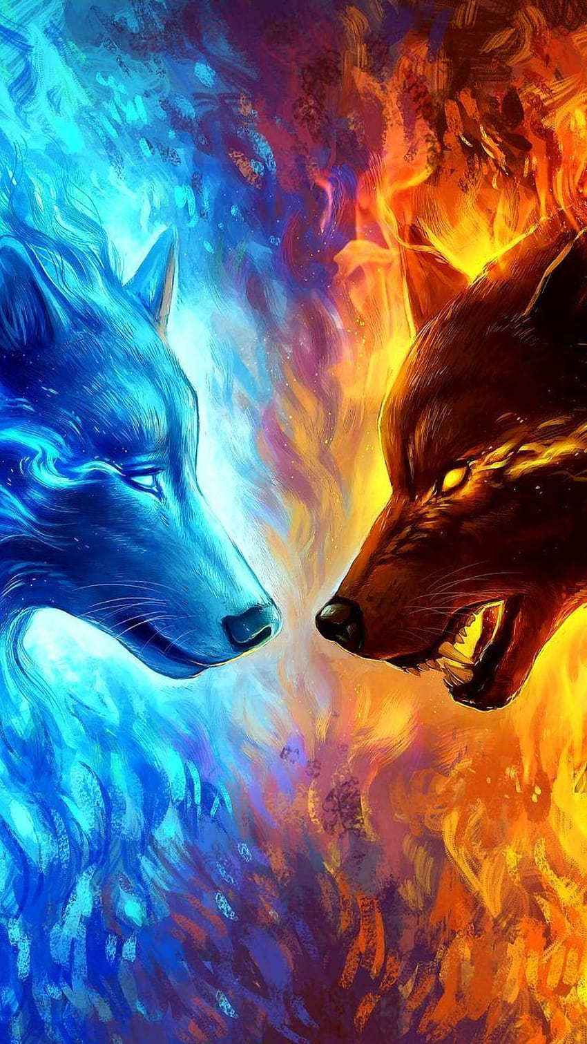 Skol and Hati, fire and ice red and blue anime HD phone wallpaper