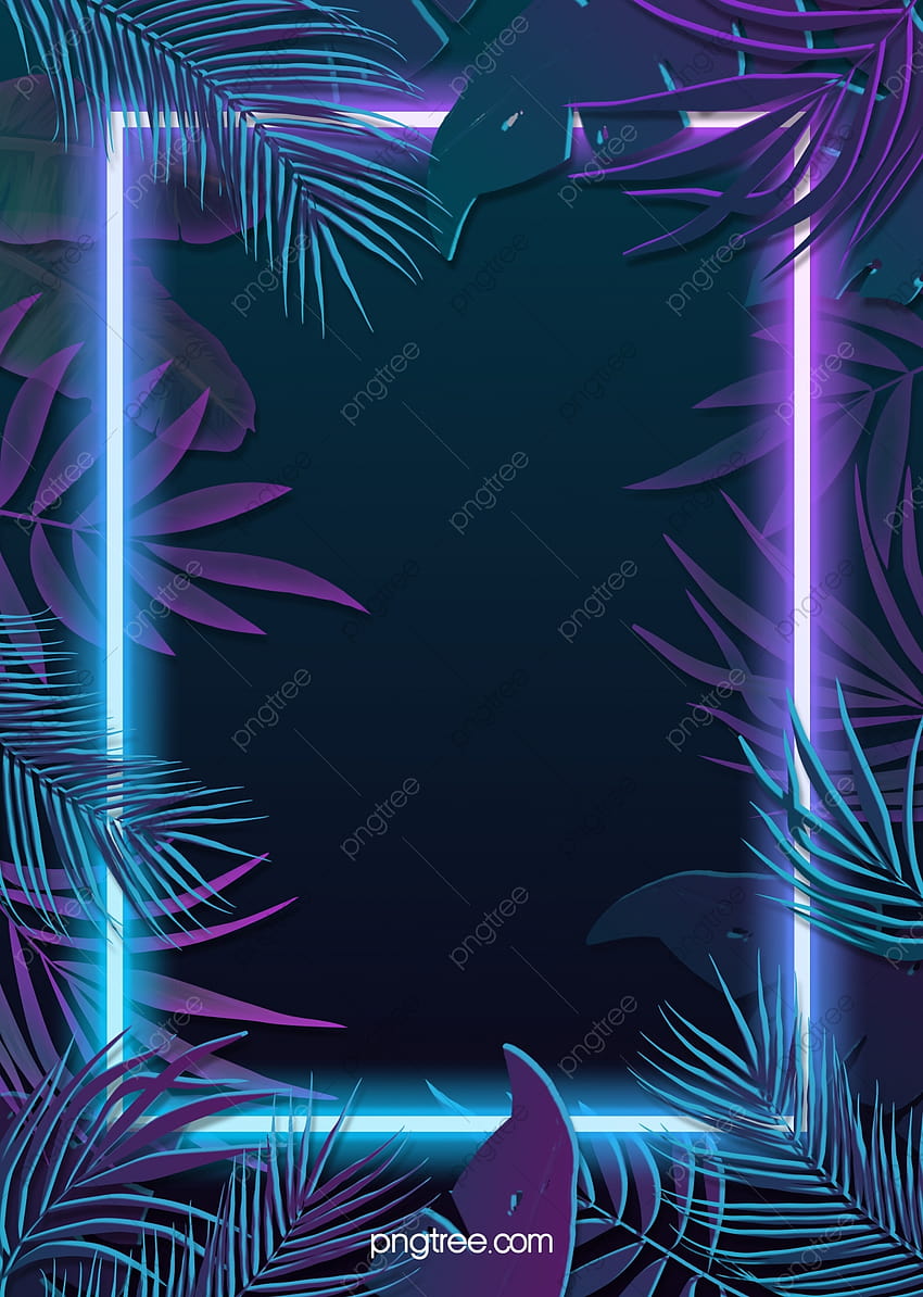Tropical Plants Blue Purple Neon Effect Leaves Background, Tropical Plants, Leaf, The Neon Lights Backgrounds for, blue purple neon light HD phone wallpaper