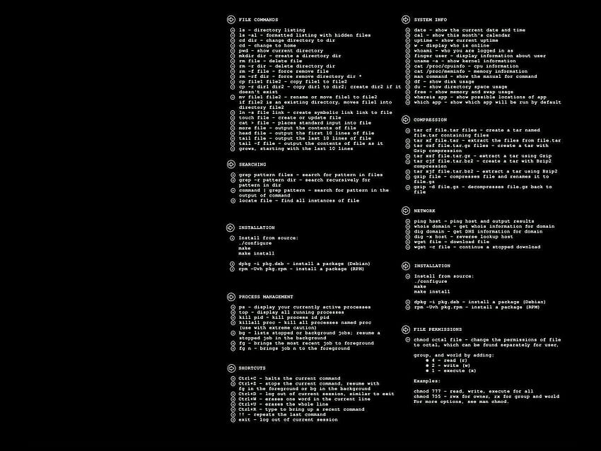 Hoja de trucos de comandos de Linux / 1400x1050, línea de comandos fondo de pantalla