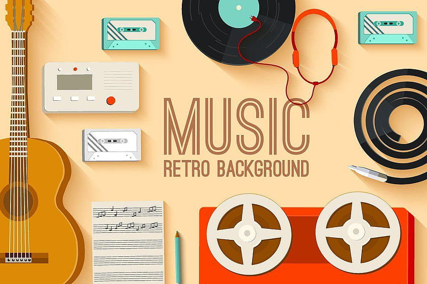 latar belakang peralatan musik retro ~ Ilustrasi ~ Pasar Kreatif, latar belakang alat musik Wallpaper HD