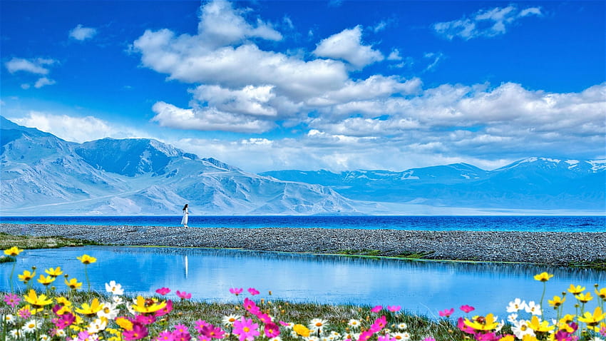 5076516 1920x1080 Mountain, Earth, Flower, Landscape, Sky, Lake, landscape with mountain lake and flowers HD wallpaper