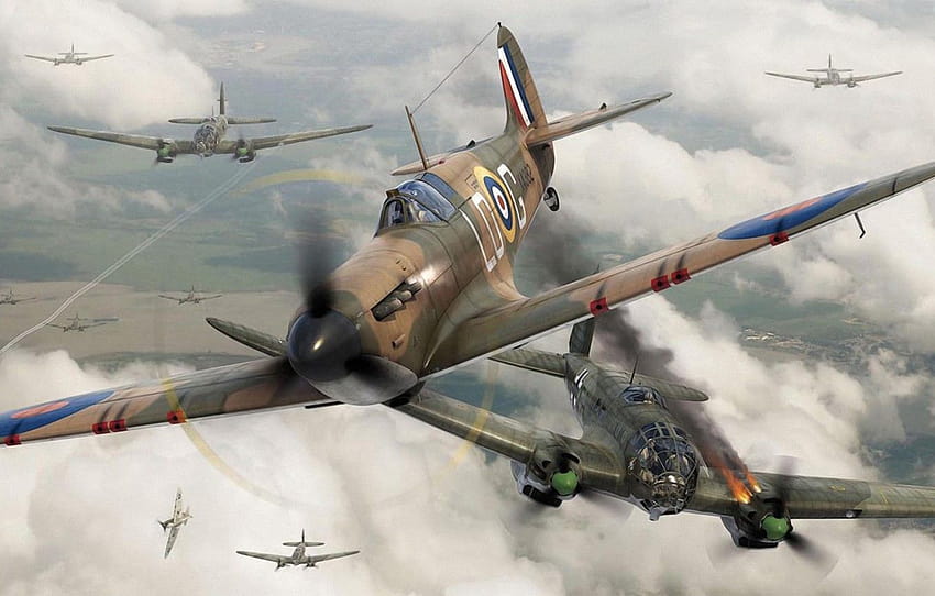 fighter, war, art, airplane, painting, aviation, ww2, dogfight HD wallpaper